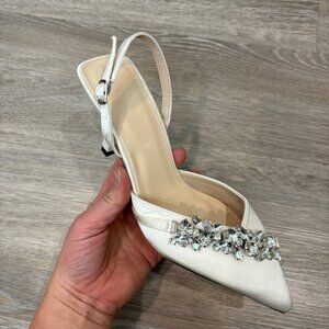 Shein NEW White Wedding Prom Formal Heel Shoes White Bidded Satin sz 8